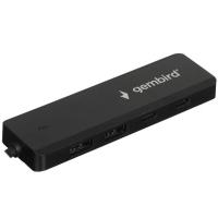 Gembird Разветвитель USB3.1 2xUSB, 2xType-C, с доп.пит (Type-C), кабель USB 19см, черный, коробка (UHB-C415)