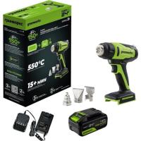 Greenworks G24HG 24В Строительный фен аккумуляторный, 550°С, 200 л/мин,1х4Ач,ЗУ,кор [3400207CUB]