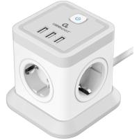 Cablexpert Сетевой фильтр Tower TWR-4-U3-W-2 (Tower 4р, 10А, 3xUSB, 3.1А, 2м, ур.защиты 2+) белый, коробка {22556}