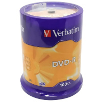Фото  Verbatim  Диски DVD-R  4.7Gb 16-х, 100 шт, Cake Box (43549)