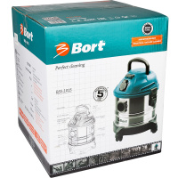 Фото  Bort BSS-1015 Пылесос строительный [98297041] { 1250 Вт, вместимость 15 л, 58 л/сек, 5 кг, набор аксессуаров 10 шт }