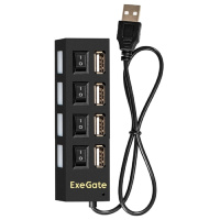 Фото  Exegate EX293977RUS USB-Хаб (концентратор) ExeGate DUB-42SW (кабель-адаптер USB2.0 --> 4xUSB2.0, кнопки включения/отключения для каждого порта, Plug&P