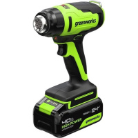 Фото  Greenworks G24HG 24В Строительный фен аккумуляторный, 550°С, 200 л/мин,1х4Ач,ЗУ,кор [3400207CUB]